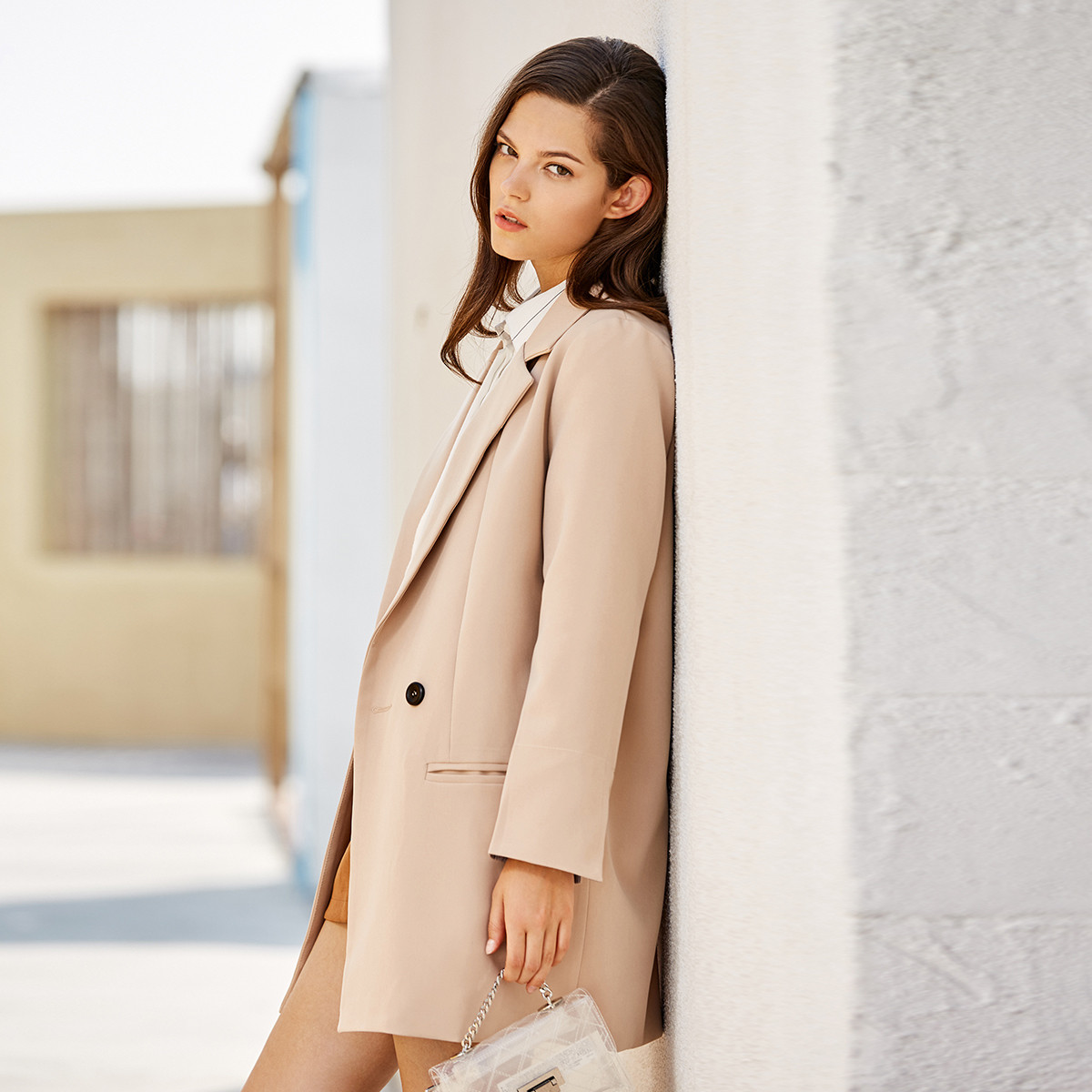 周年狂欢-milli millu女装专场 2018秋季新款韩版女式纯色中长款单扣