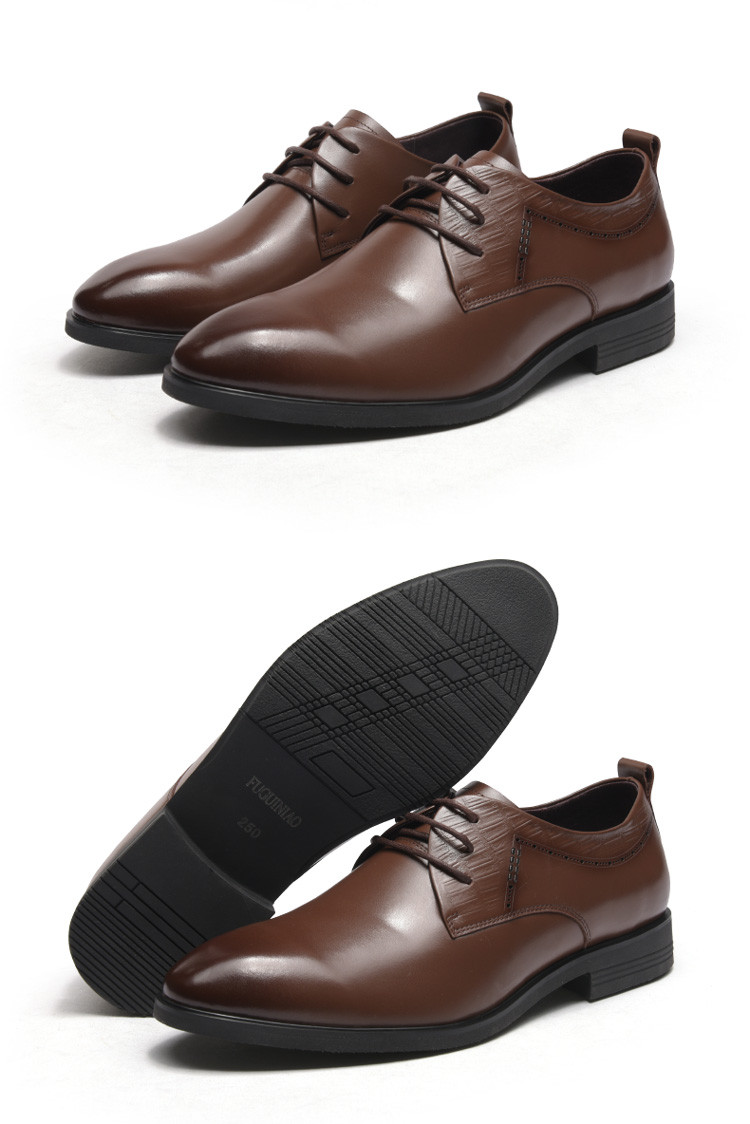 富贵鸟2018新品 头层牛皮系带商务正装鞋经典尖头男士皮鞋男鞋