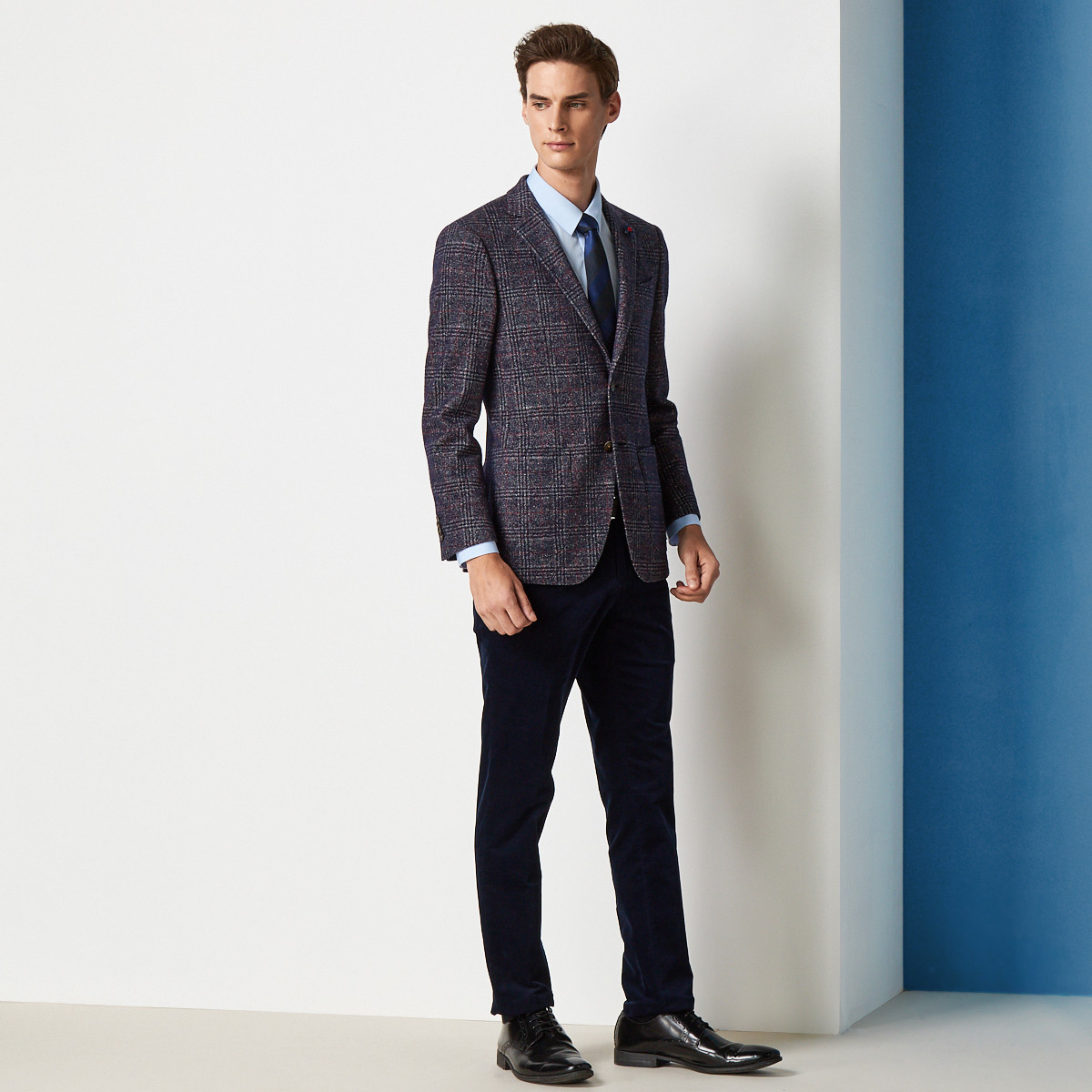 秋季男款羊毛商务正装格纹单西男士西服