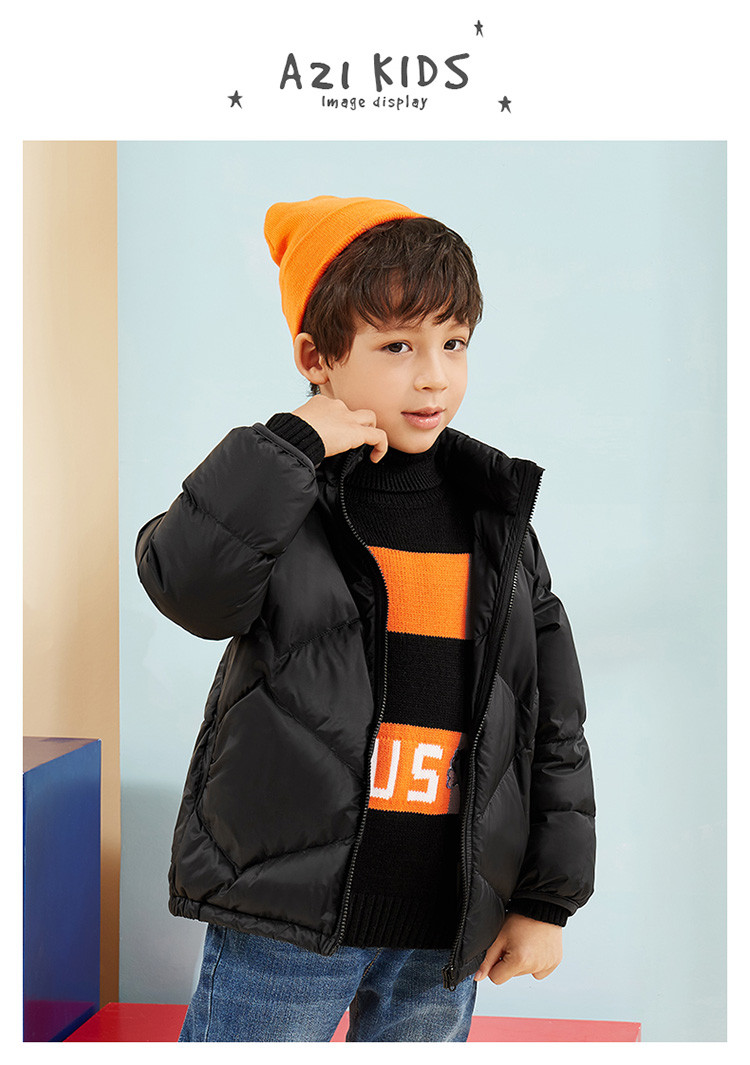 以纯线上品牌童装中大童男童羽绒服宽松可拆帽卡通印花儿童羽绒服男童