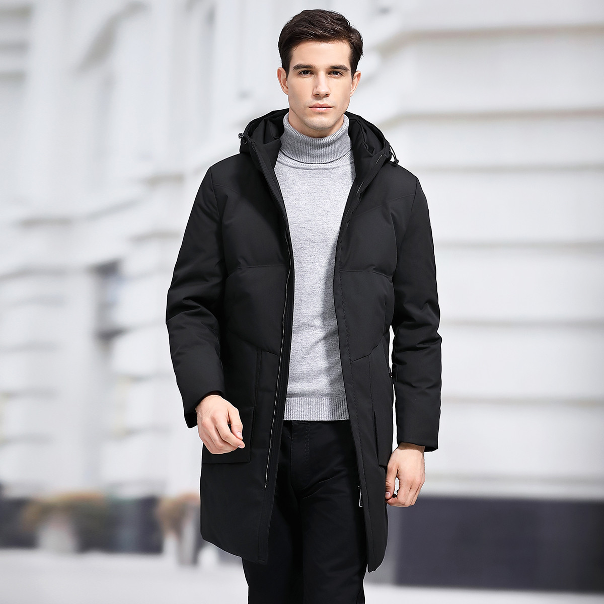 【唯品会】 雅鹿男装中青年冬季男士羽绒服中长款连帽防寒服外套as33