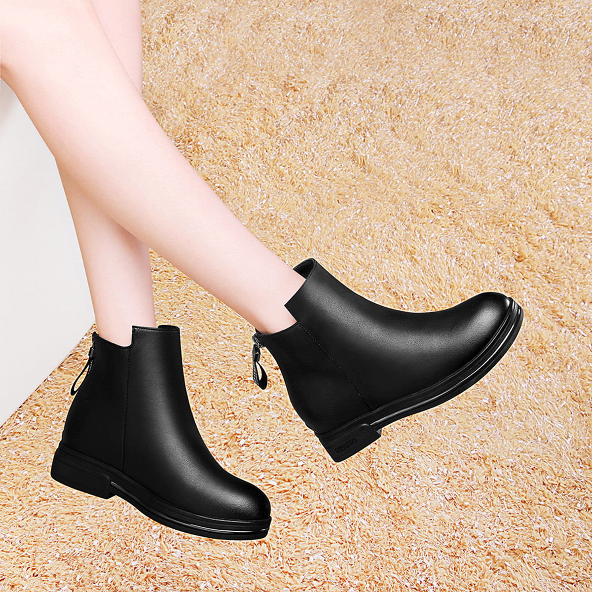 平底靴子女短靴女粗跟春秋2018新款瘦瘦靴短筒韩版百搭秋冬季黑色小跟