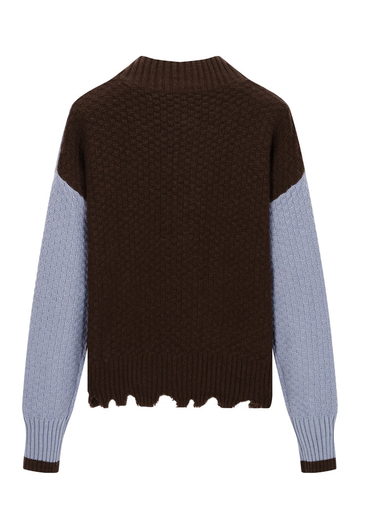 毛衣女宽松冬装2018新款拼接长袖圆领套头上衣撞色针织衫太平鸟女