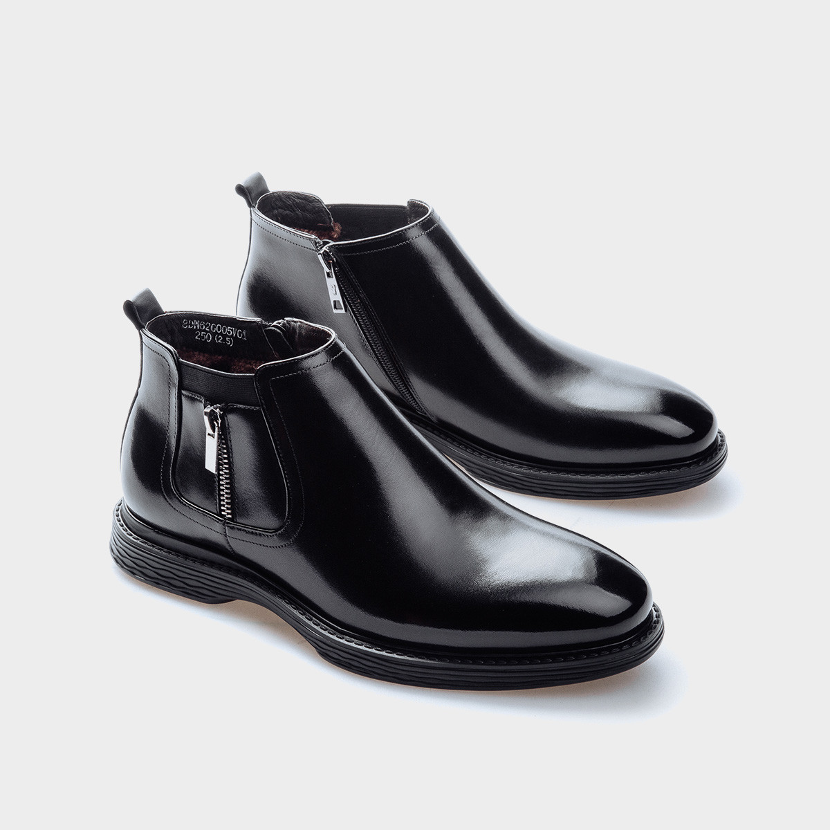 2018年秋冬新款拉链男士商务休闲皮鞋皮靴冬季男鞋加绒中高帮男鞋