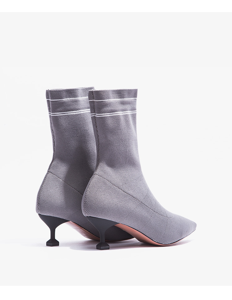 2018秋冬新品高帮细跟显瘦尖头弹力布针织时尚百搭女裸靴袜靴