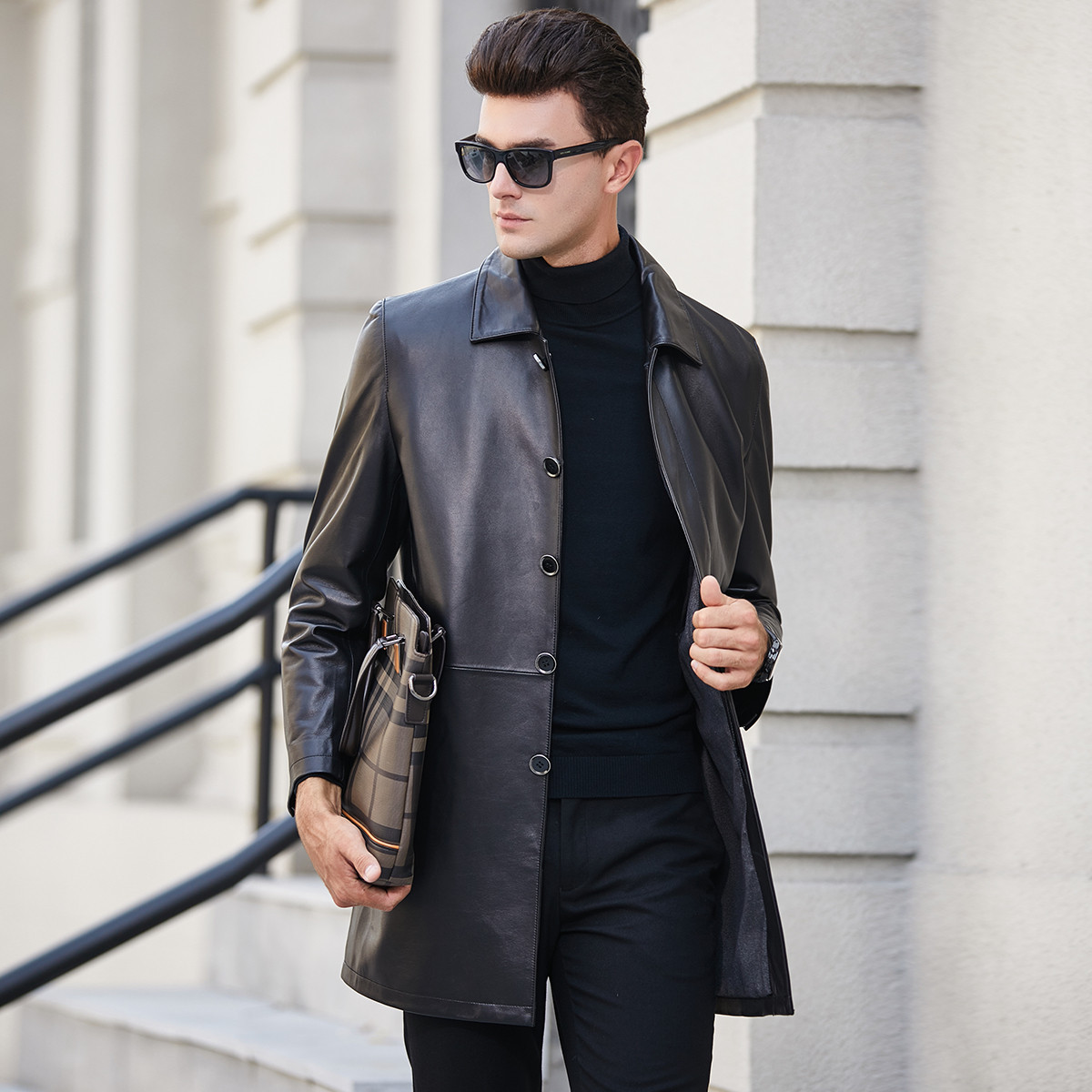 【真皮中长款 绅士气质时尚简洁】袋鼠18秋冬新款男士皮衣外套 绅士