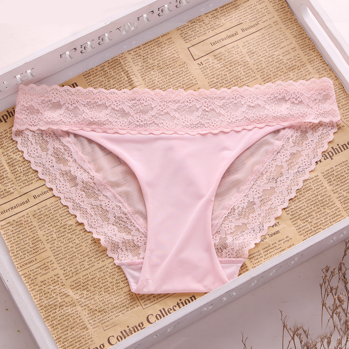 性感网纱蕾丝边舒适透气裆三角裤女士内裤