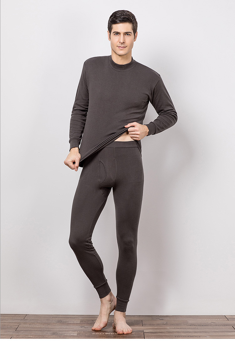 恒源祥秋冬新款男装中老年保暖内衣圆领纯色紧身两件套秋衣秋裤