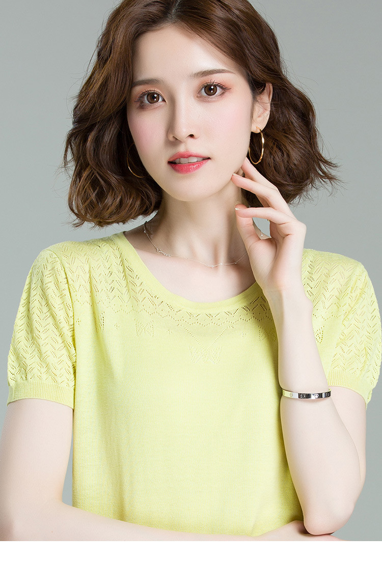 恒源祥冰丝针织衫女夏装新款桑蚕丝宽松短袖t恤女纯色真丝上衣