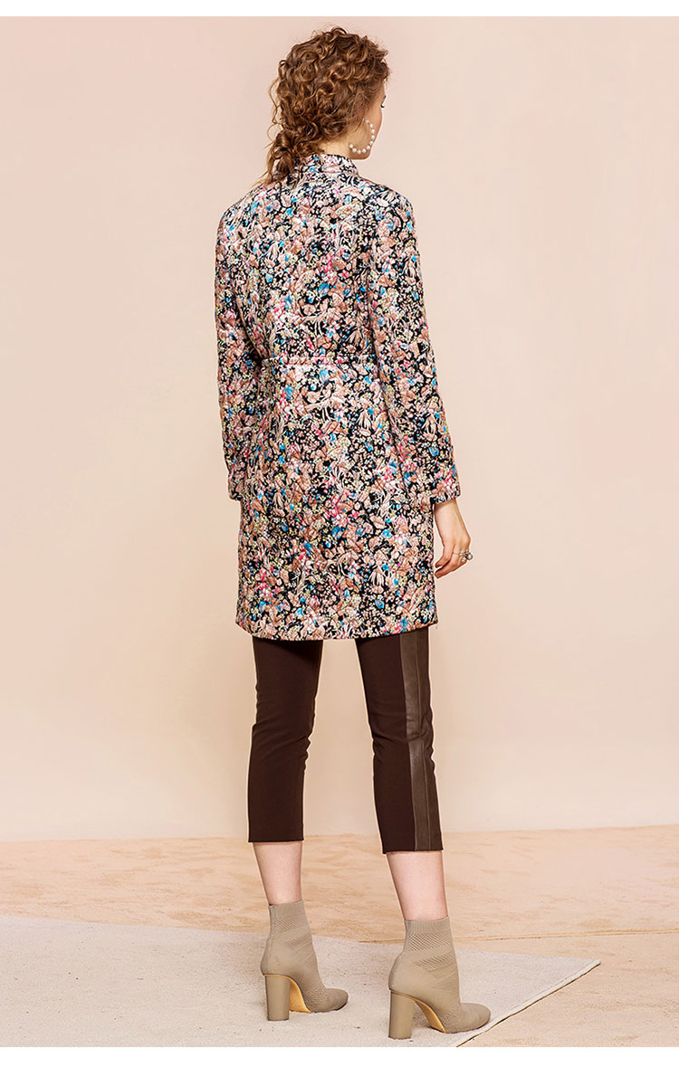 moreline沐兰冬新品女装立领直筒印花中长款棉服