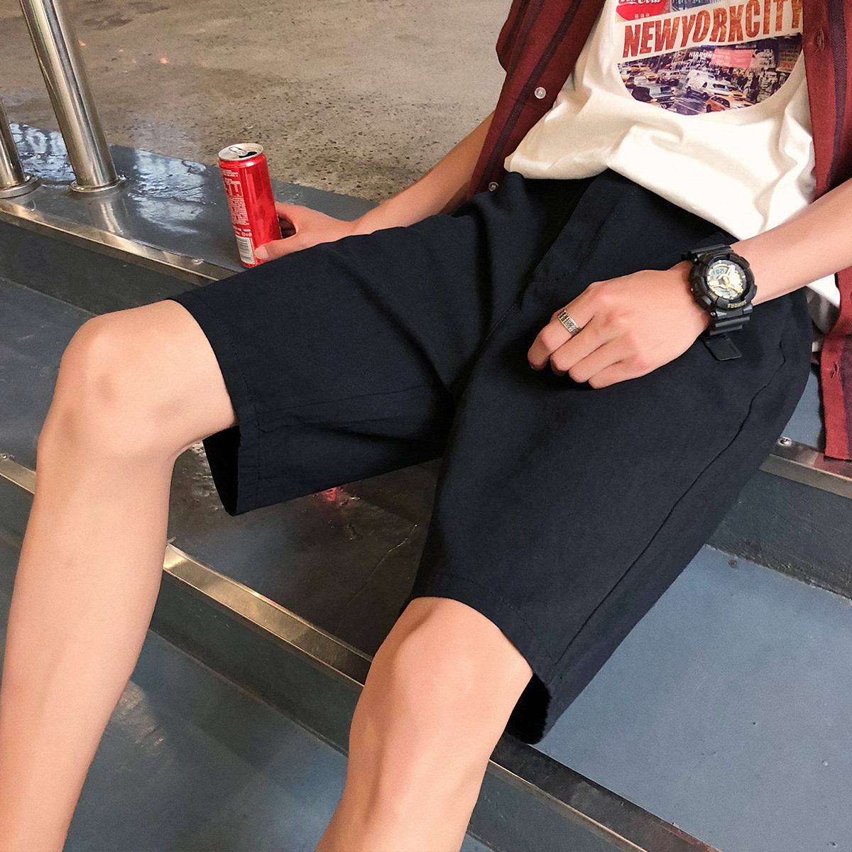 炫写xuanxie 潮牌新款夏季港风韩版宽松纯色五分裤男生休闲短裤