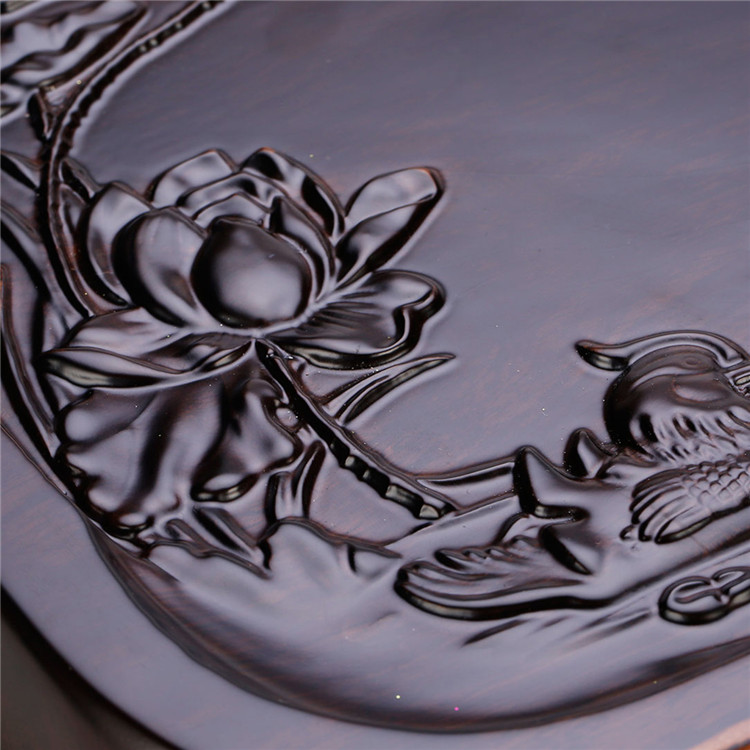 风车木 俗称黑檀-碧水荷花茶盘 茶海 功夫茶具 茶道配件 干泡盘 整块