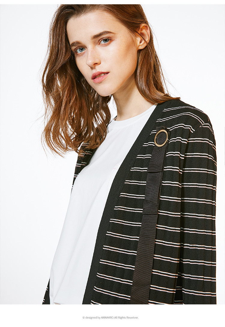 michelle moissac女装专场 米歇尔摩萨克2018春秋装条纹时尚简约中性