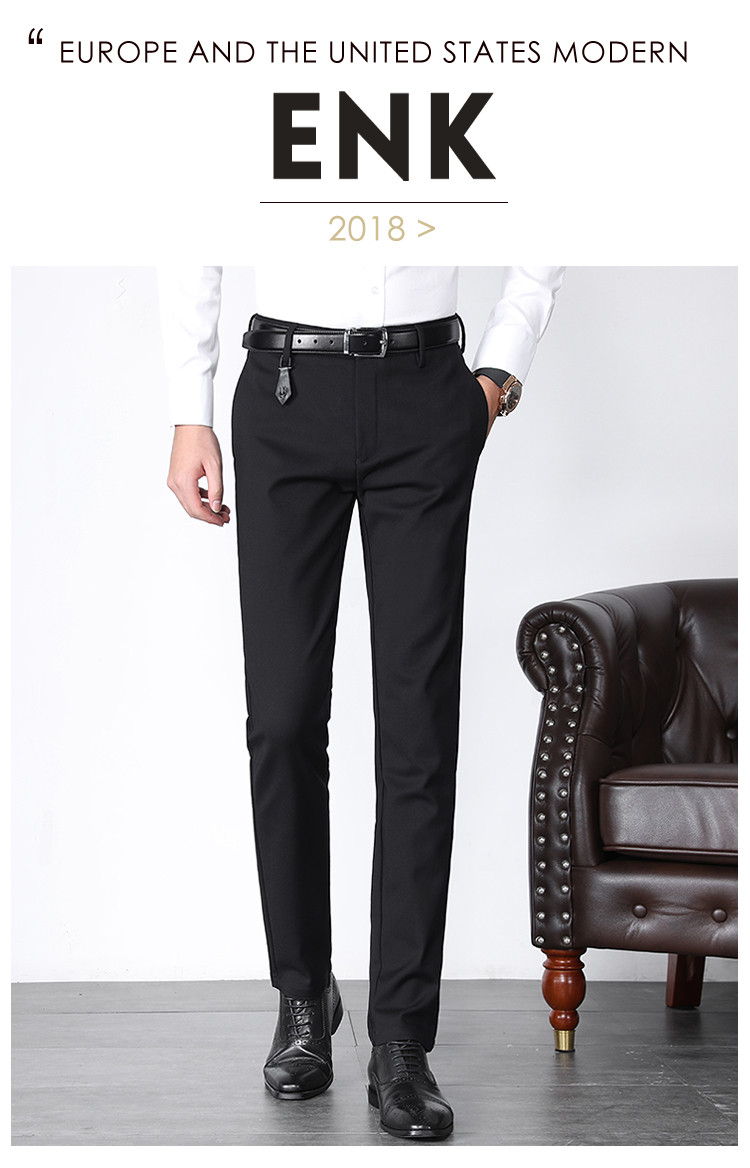 潮流极简风前裤袢装饰精美logo挂件微弹帅气显瘦修身直筒男士休闲西裤