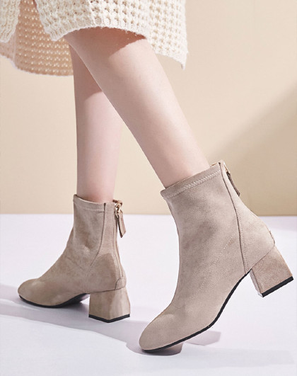 【加绒内里】冬季女鞋短靴新款女鞋短靴女鞋时尚简约圆头平底短靴英伦