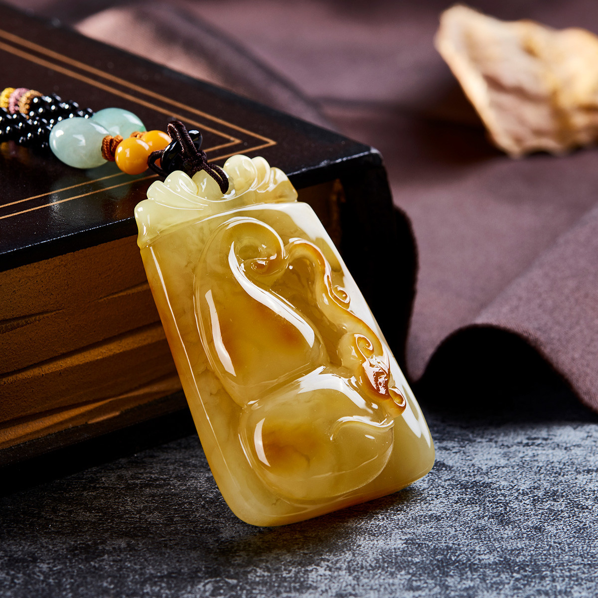 嘉乐琥珀 天然蜜蜡吊坠皮色俏雕葫芦如意雕刻件琥珀挂坠方牌形男女款