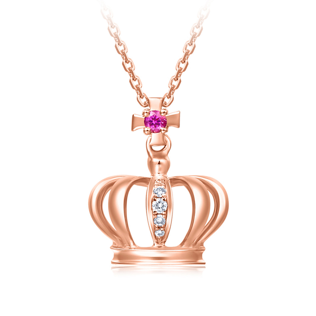 周大福 新品-时尚皇冠18k金镶红宝石钻石项链/吊坠