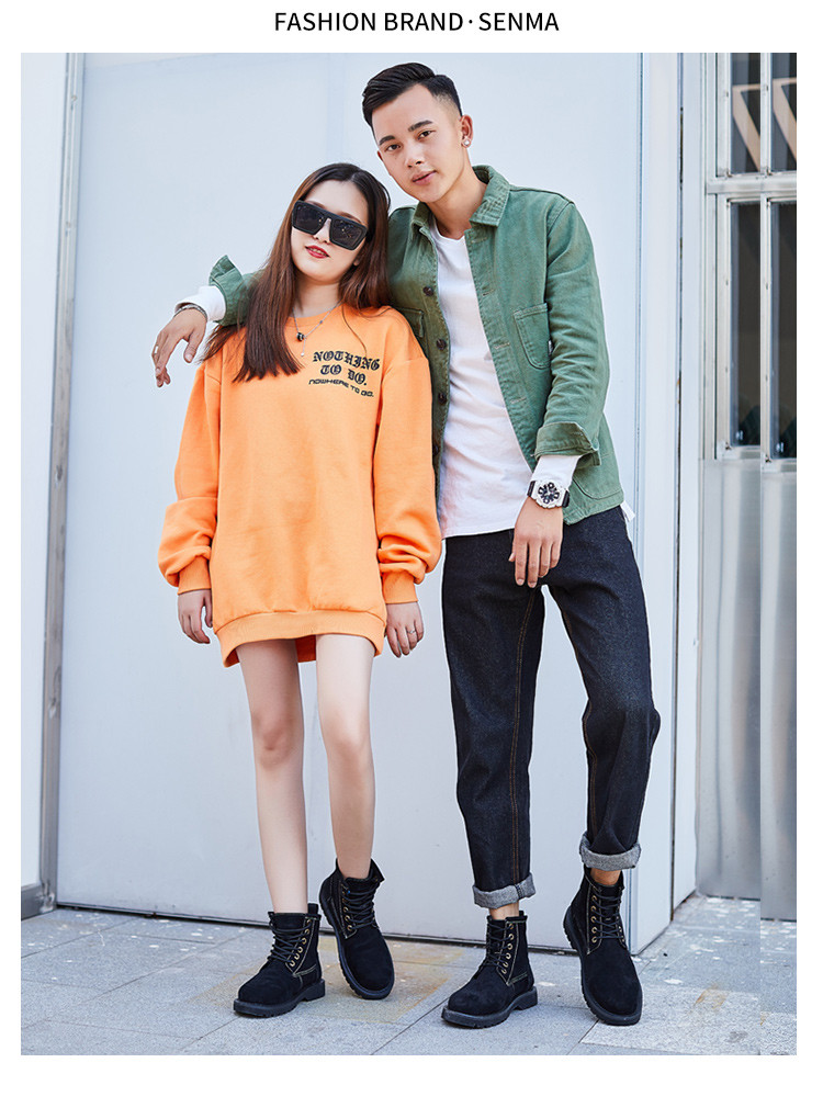 2018年秋季新品真皮鞋垫情侣同款森马男鞋森马女鞋森马工装鞋军靴高帮