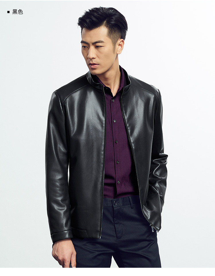 才子男装夹克衫男士商务立领皮衣新款休闲皮夹克外套薄款