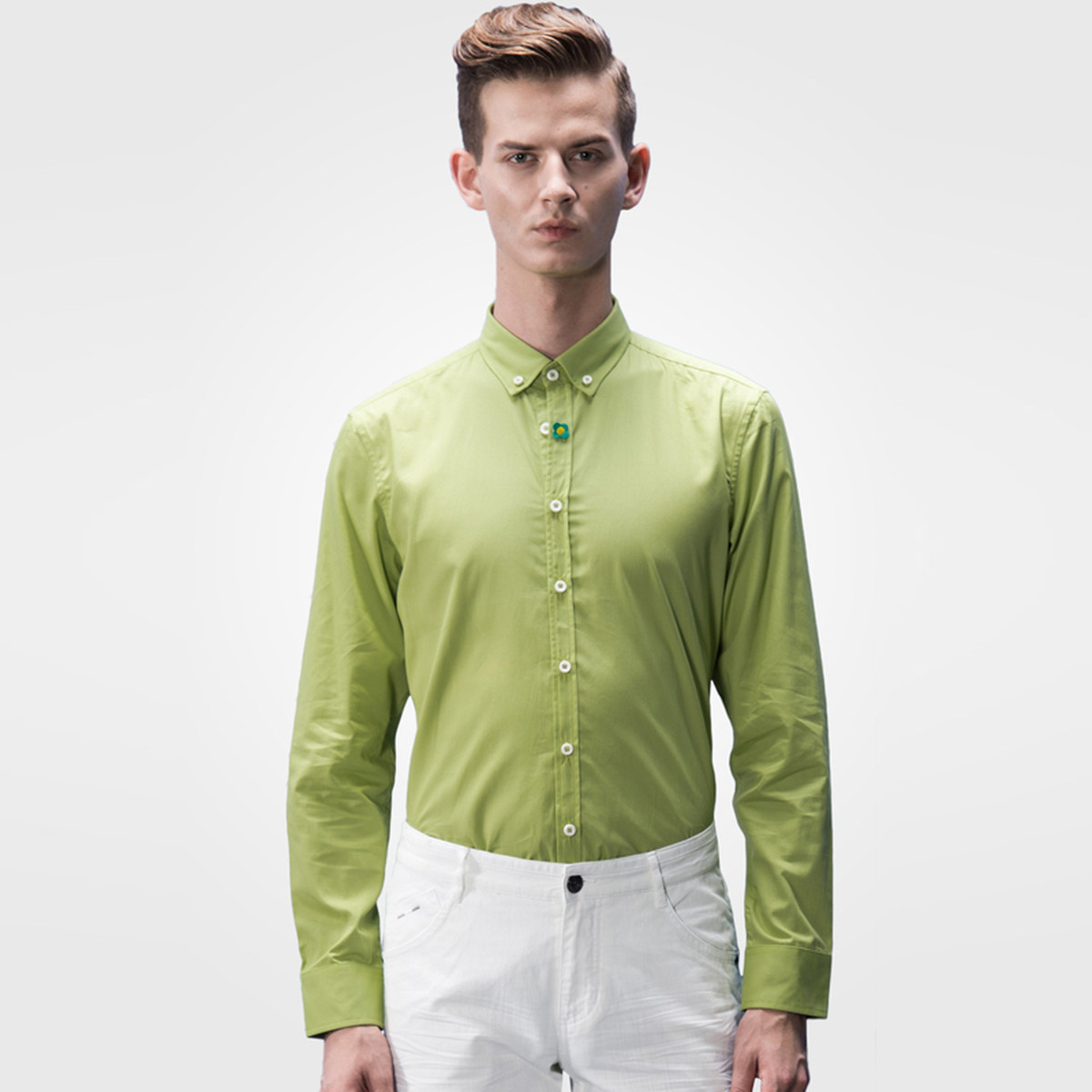swsport/奔狼 时尚舒适纯棉百搭合体绿色男士衬衫