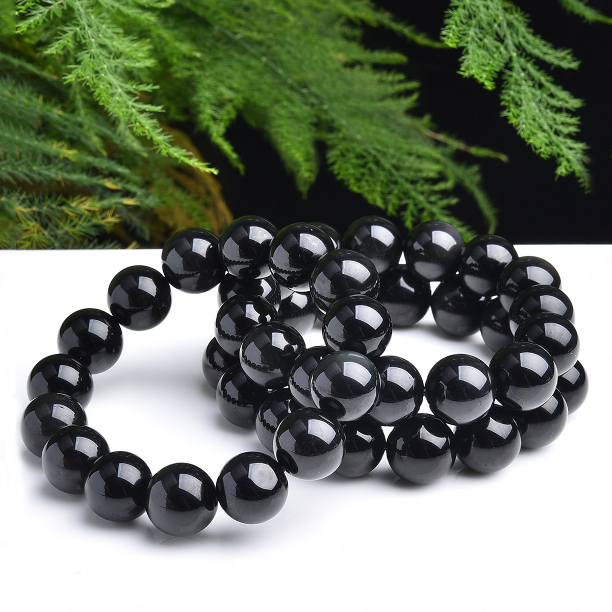 14mm圆珠大手串黑曜石玉手链男款圣诞礼物 附证书