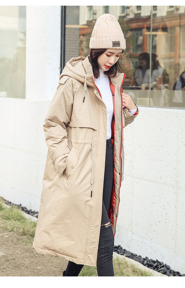 时尚休闲冬季女装外套中长款街头风连帽风衣式女加厚棉衣