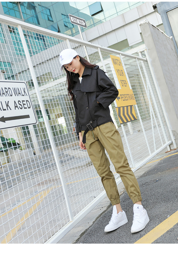 goso新品纯棉工装裤女秋季hiphop街拍裤子潮宽松学生休闲九分束脚裤