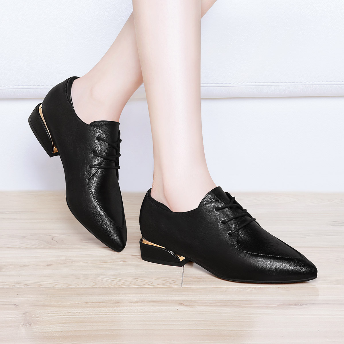 【人气畅销款】时尚春秋潮流女鞋女休闲鞋百搭尖头系带方跟低跟休闲鞋