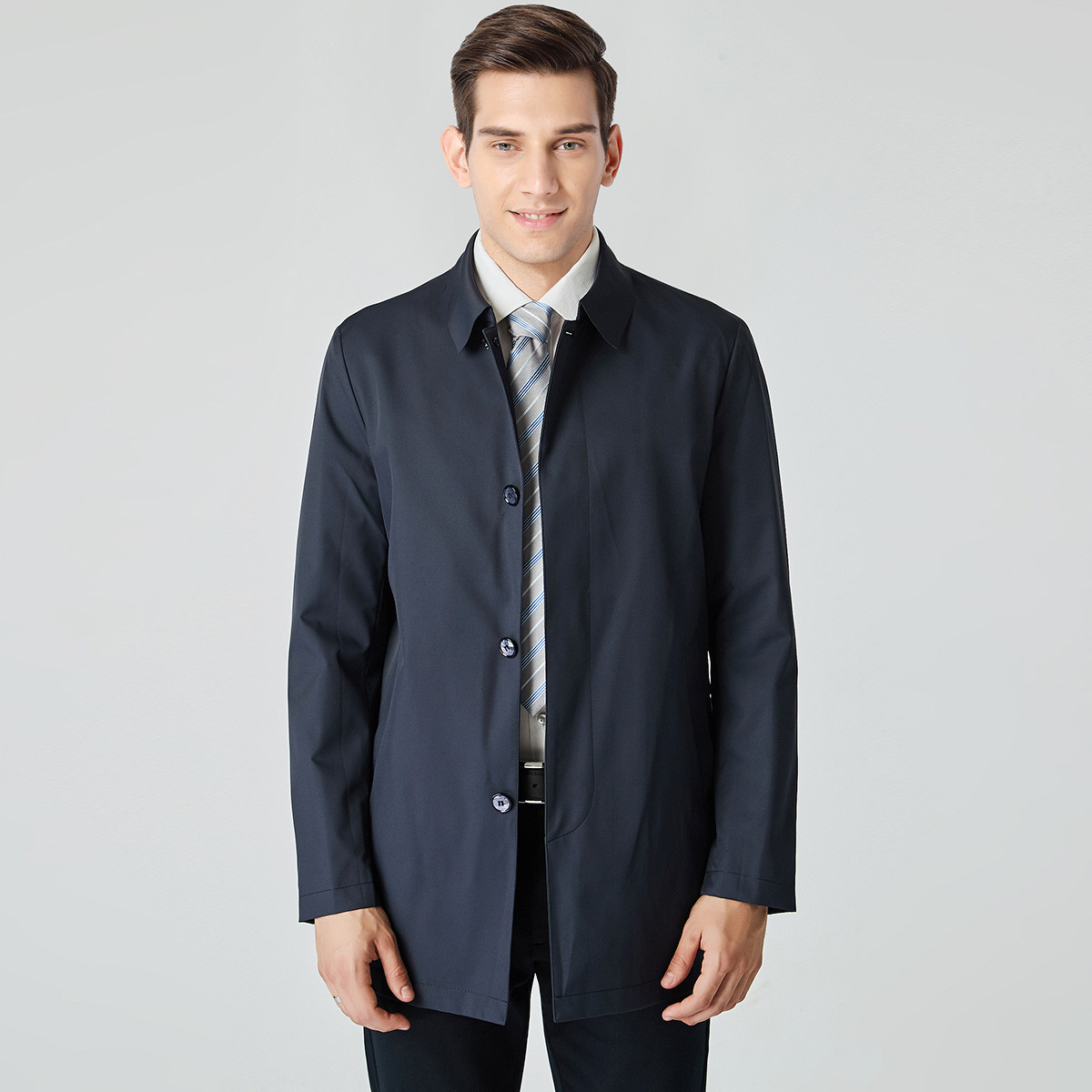 免烫无缝翻领领导干部经典款商务休闲男式风衣