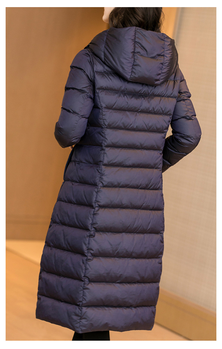 珂曼雅 90%白鸭绒优雅连帽显瘦保暖中长款羽绒服女