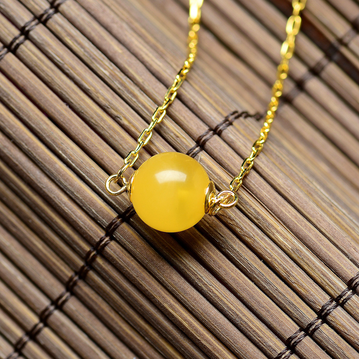 天然原矿金黄色蜜蜡锁骨链