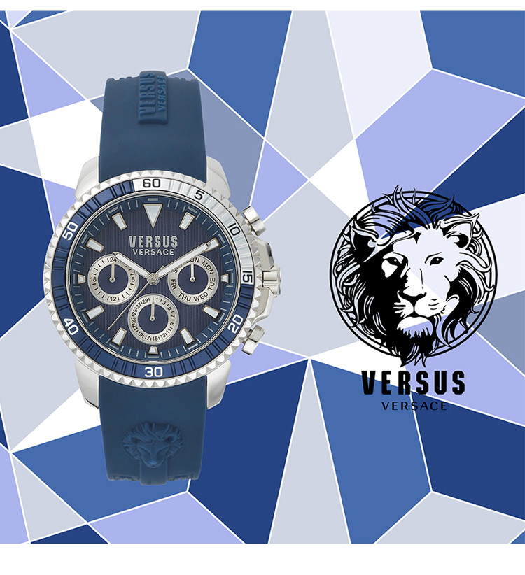 versus范瑟丝范思哲手表 黑色硅胶表带时尚潮流品牌三眼学生石英男士