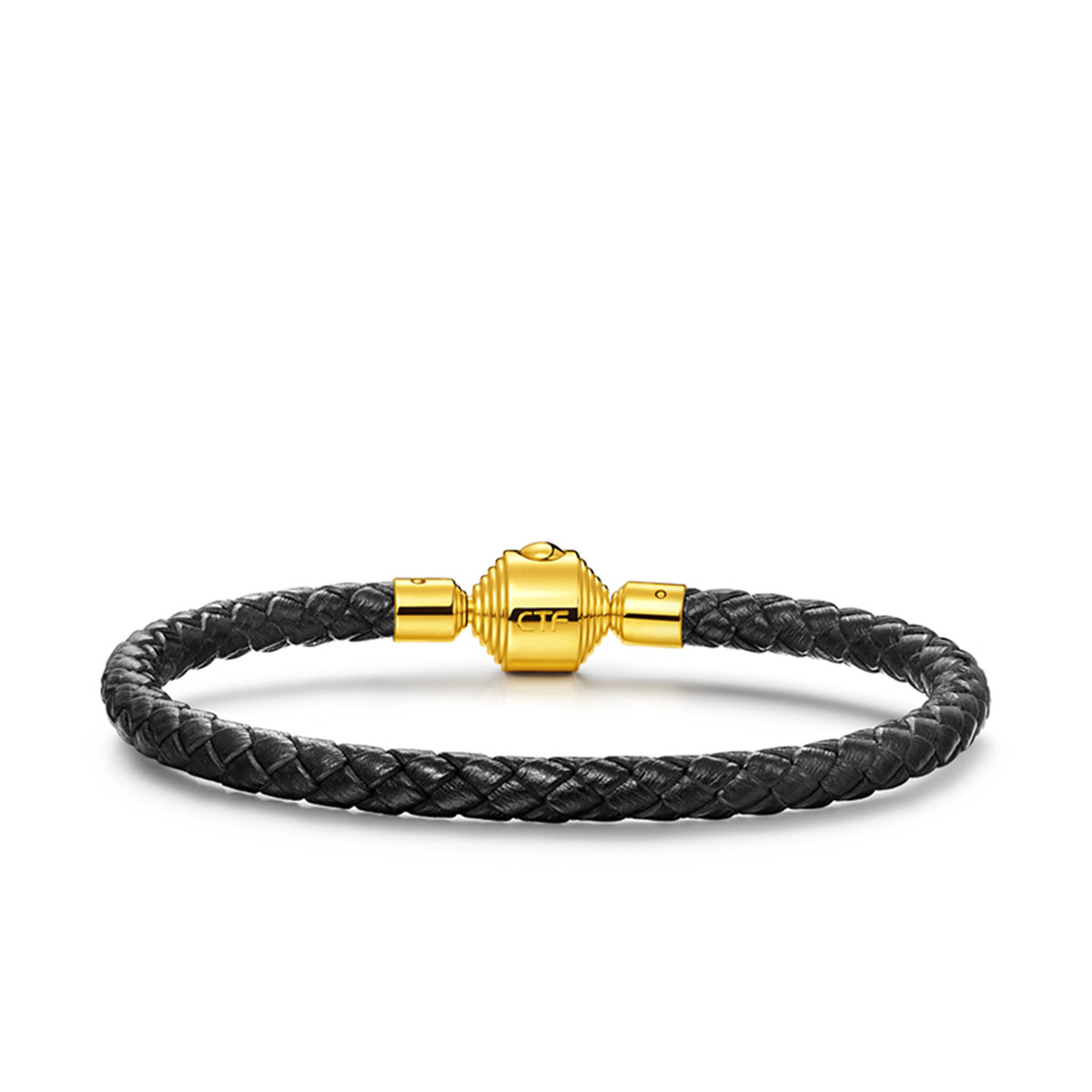 周大福 黑色男款不锈钢扣手绳