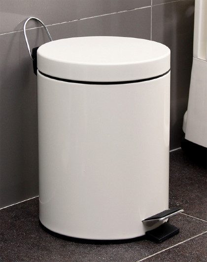 8升米白圆形静音垃圾桶 家用脚踏收纳桶 厨房卫生间环保桶
