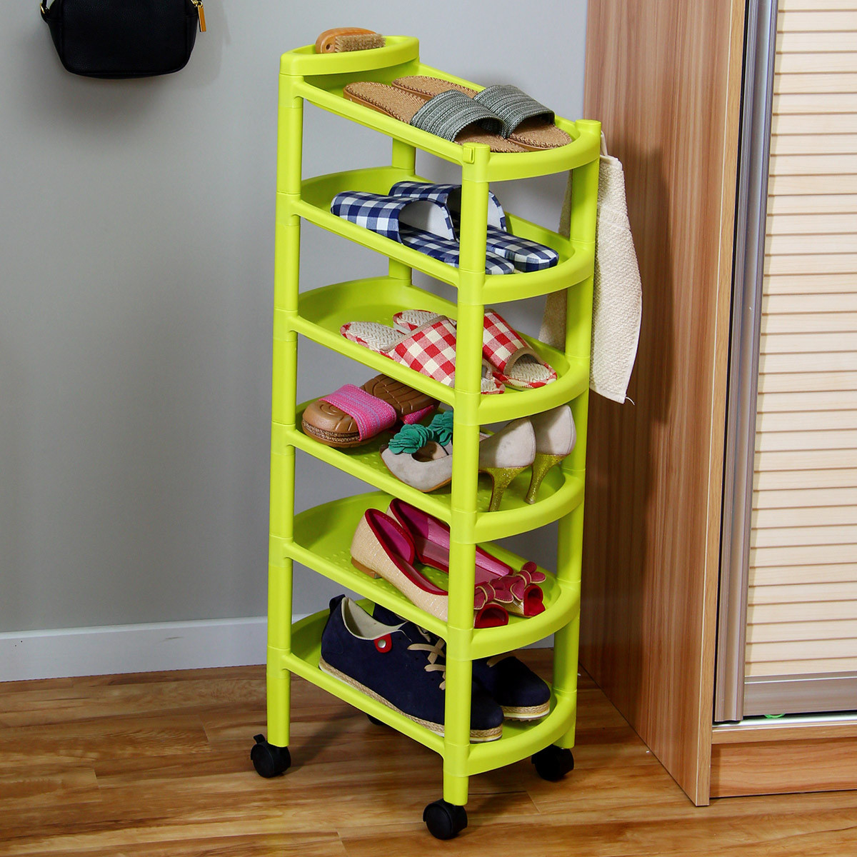 绿色塑料六层鞋架