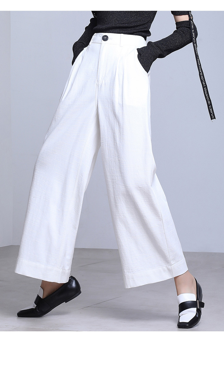 风舒适直筒九分压褶设计纯棉厚实纯色女款阔腿裤女款女休闲裤长裤子