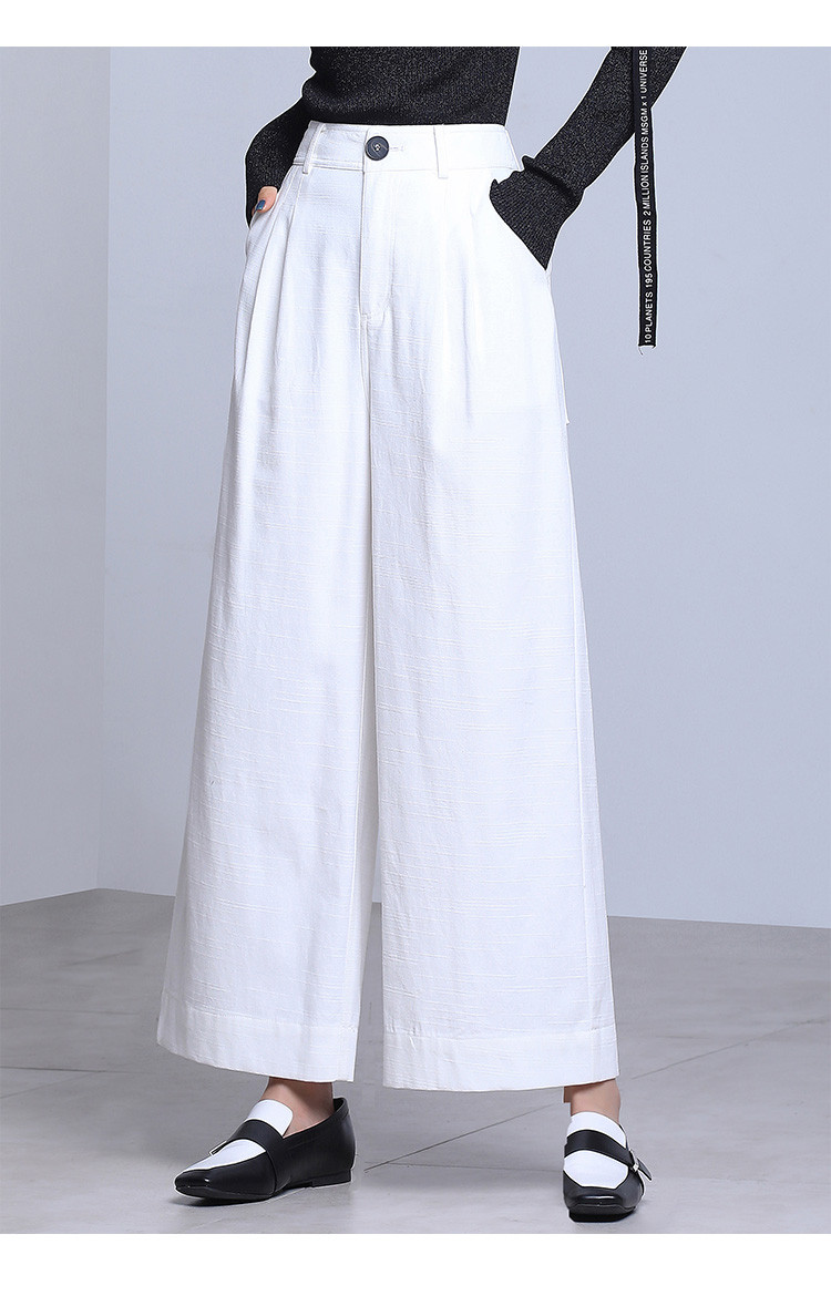 风舒适直筒九分压褶设计纯棉厚实纯色女款阔腿裤女款女休闲裤长裤子