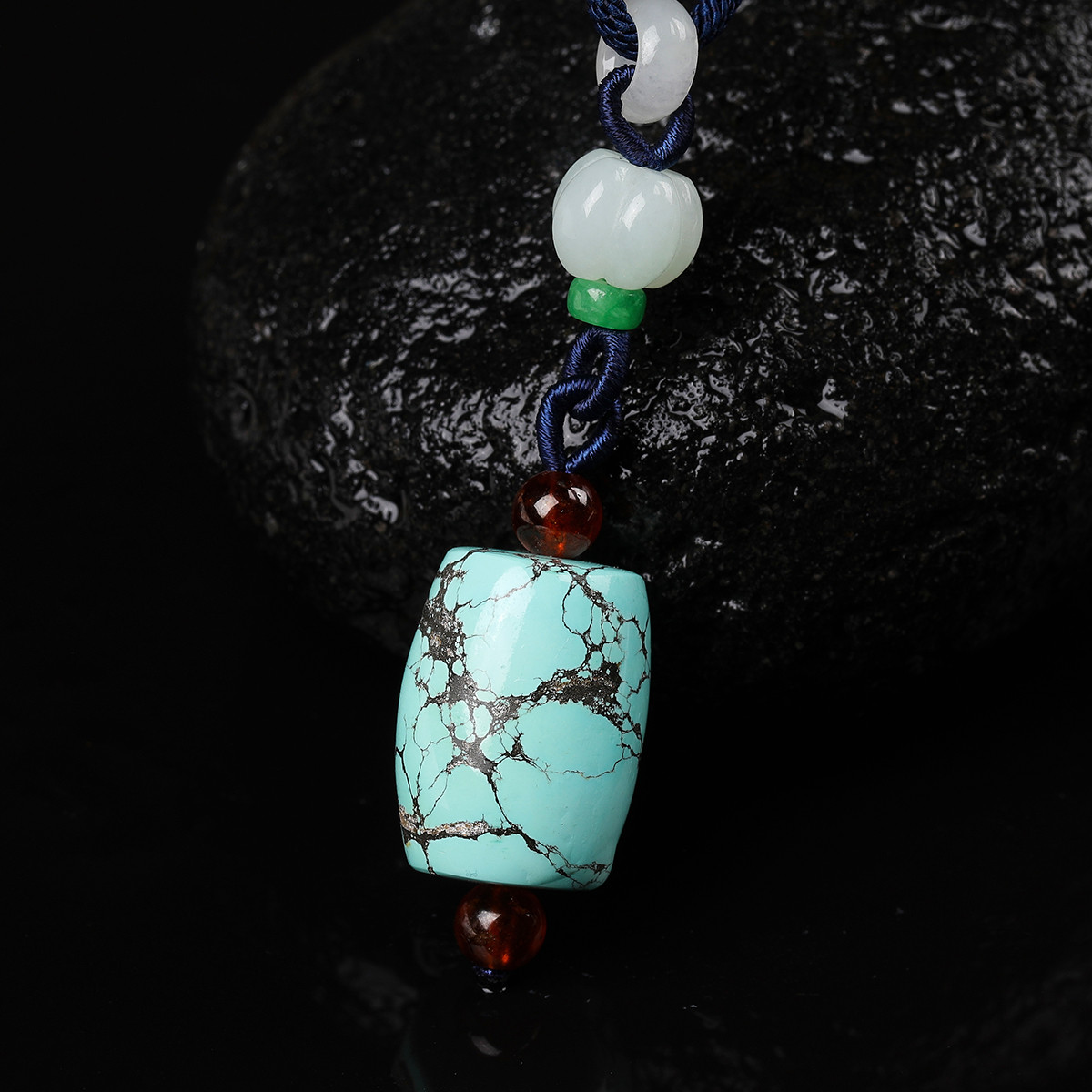 天然原矿绿松蓝天色桶珠挂件/吊坠/绿松石/宝石吊坠 附证书