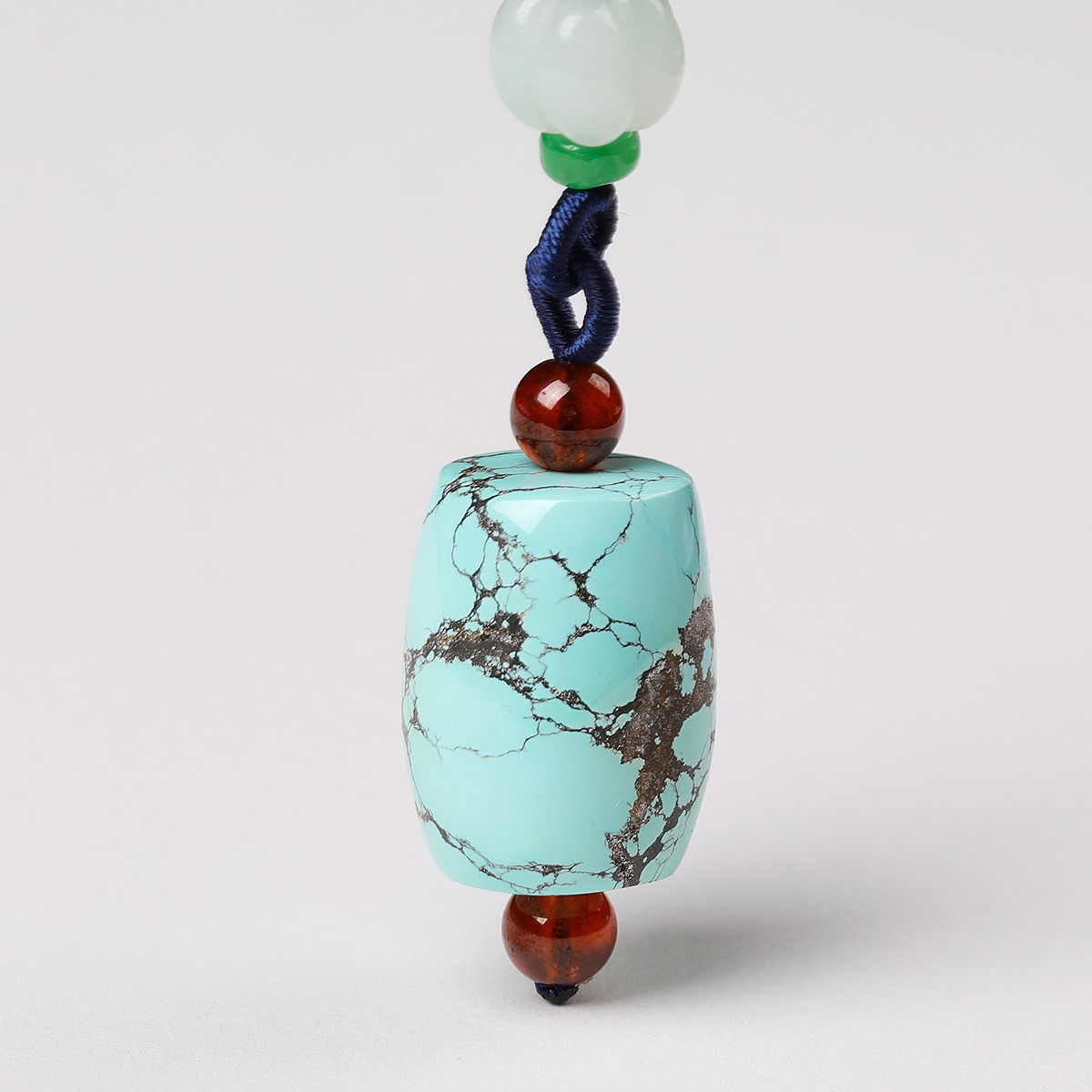 天然原矿绿松蓝天色桶珠挂件/吊坠/绿松石/宝石吊坠 附证书