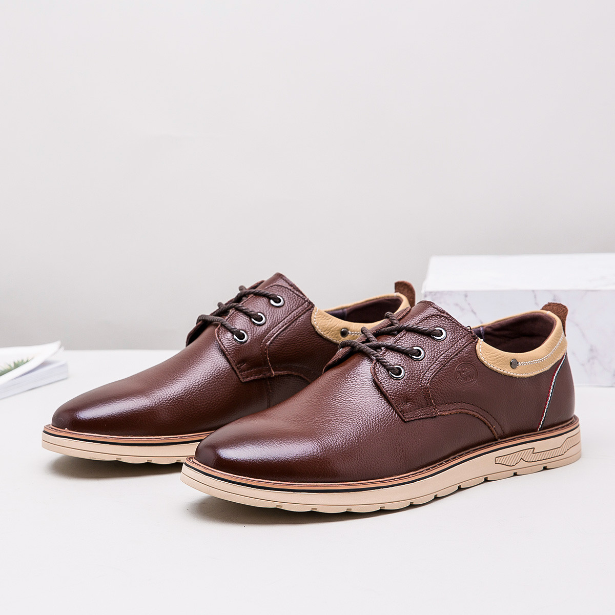 骆驼牌 男鞋头层牛皮 男款简约舒适耐穿时尚休闲生活鞋