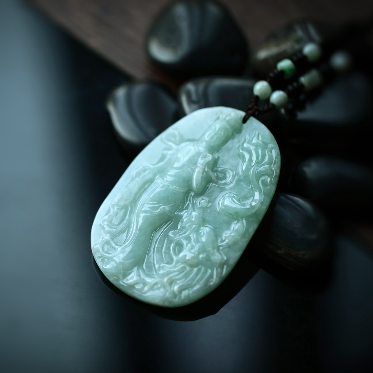 r 天然a货冰糯种翡翠降龙观音吊坠-安居乐业(赠绳链款式随机/附证书)