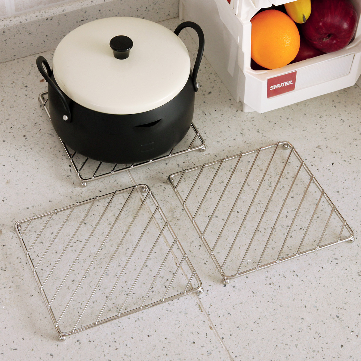 1套3只 不锈钢制粗线方形隔热垫锅垫