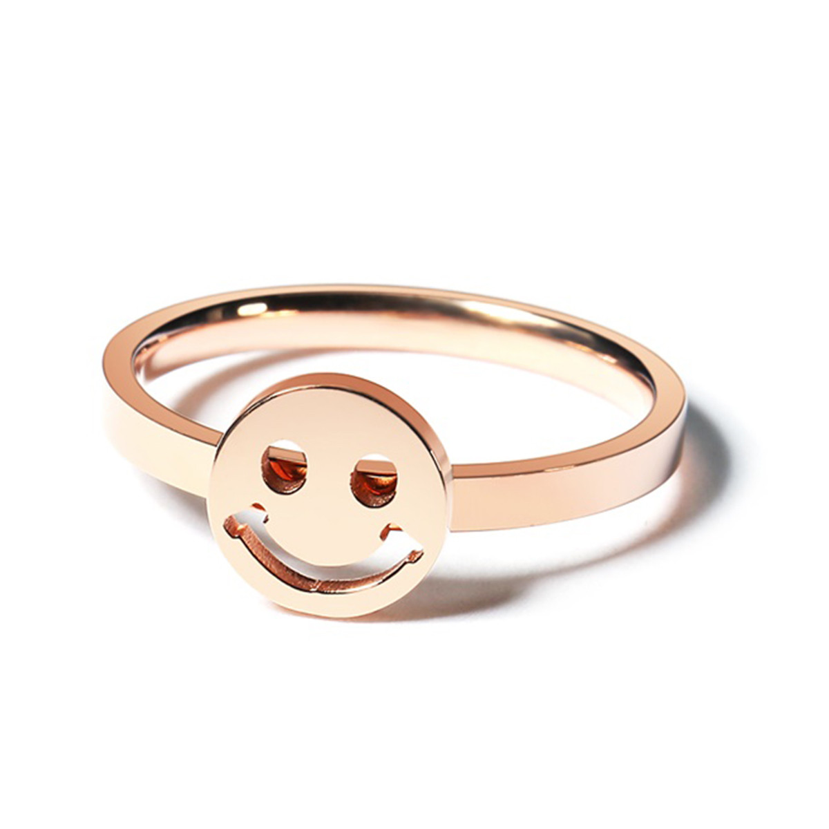 可爱笑脸戒指女饰品戒指玫瑰金色简约时尚钛钢女士戒指