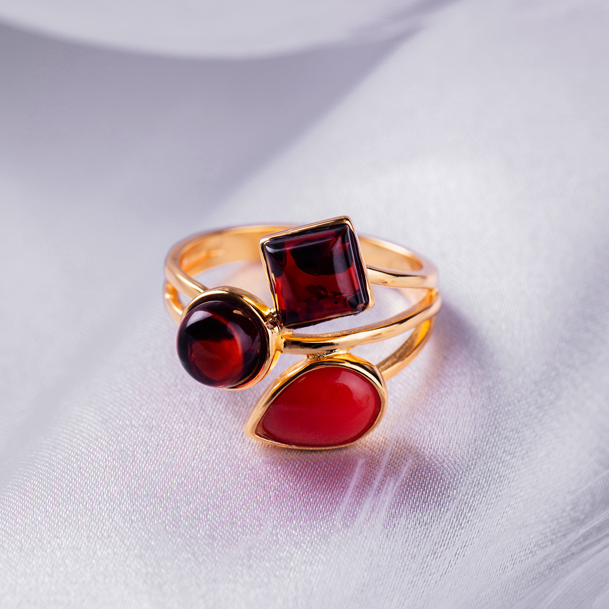 嘉乐琥珀戒指活口珊瑚血珀蜜蜡组合多宝指环可调节『极简·欧式』