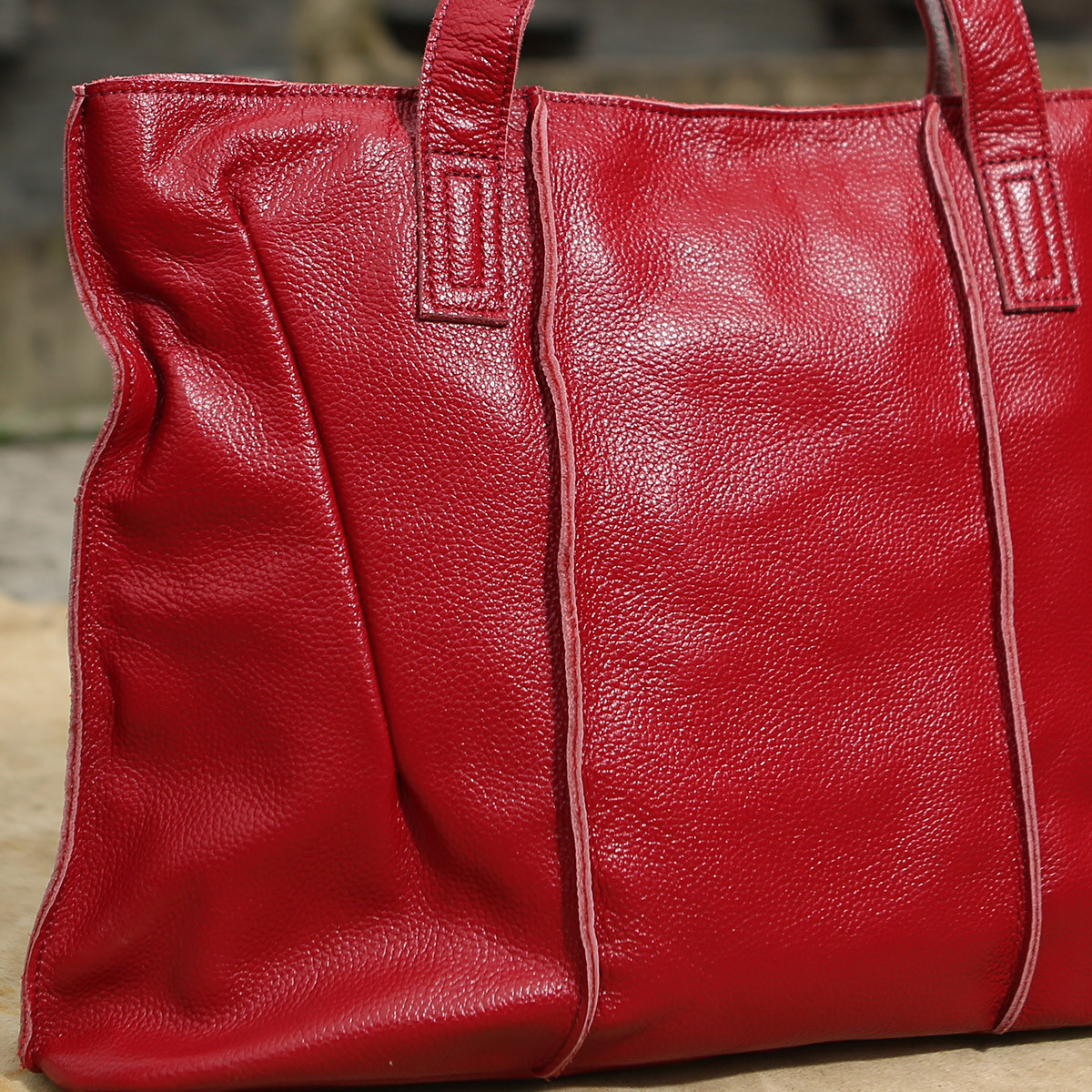 吐火罗简约牛皮拼接单肩包