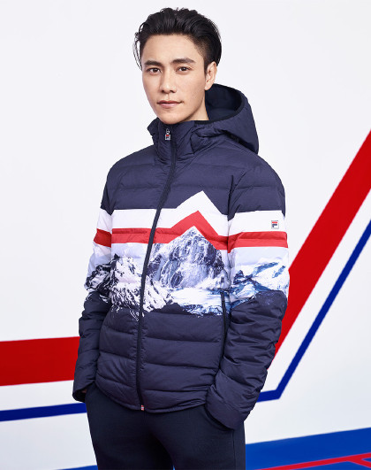 斐乐fila 陈坤同款 white line系列 连帽保暖白鸭绒男款薄羽绒服
