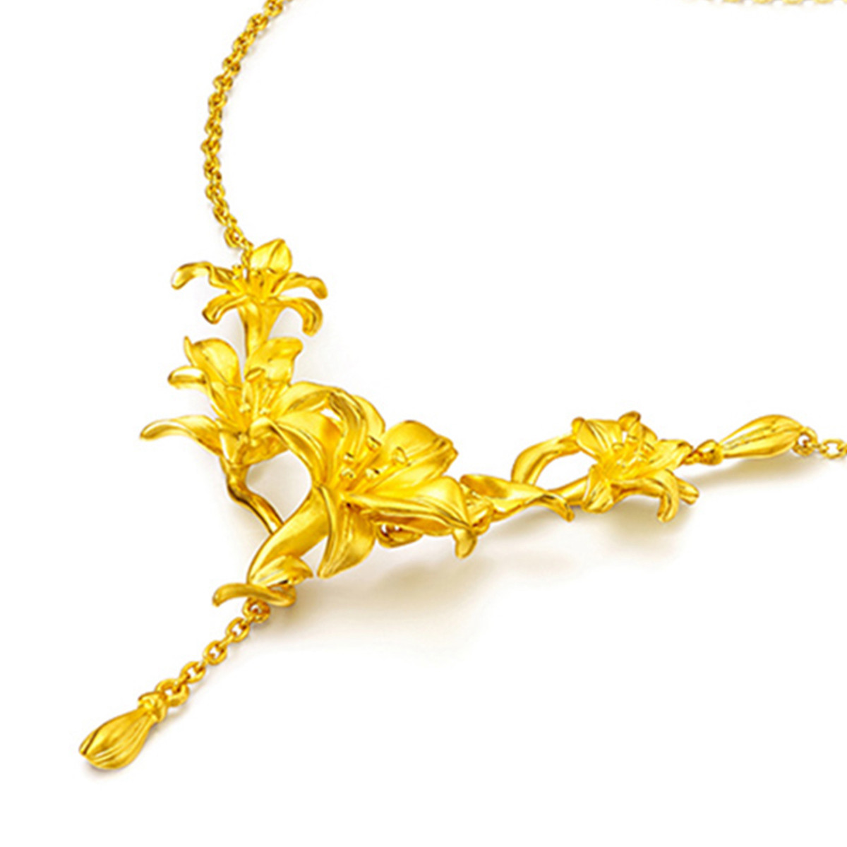 周大福 花月佳期百合足金黄金项链吊坠女士