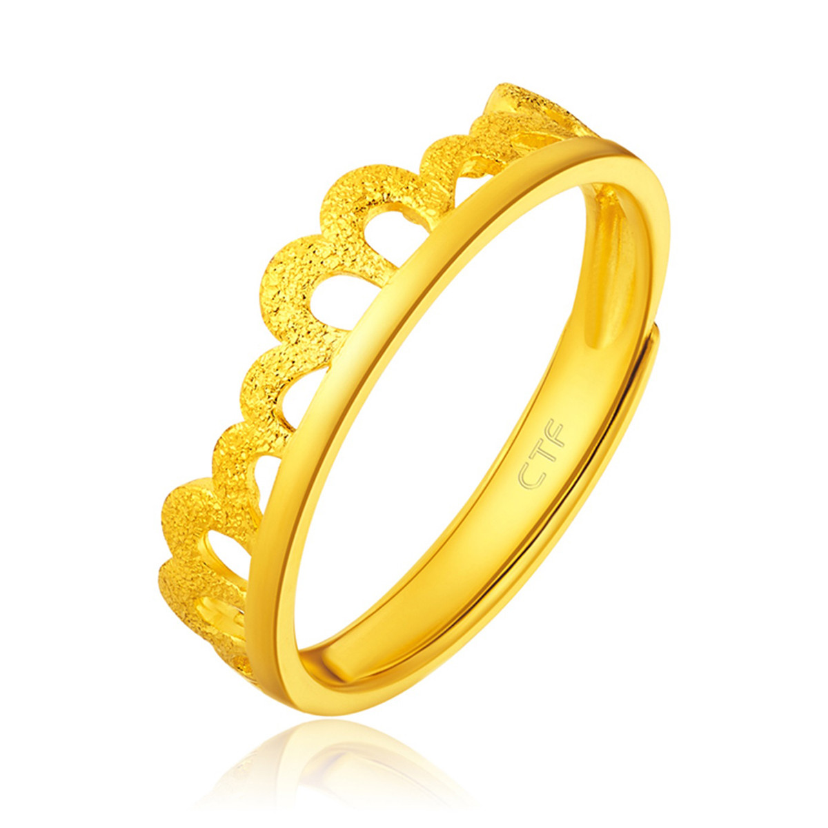 周大福 唯美花冠足金黄金戒指女士