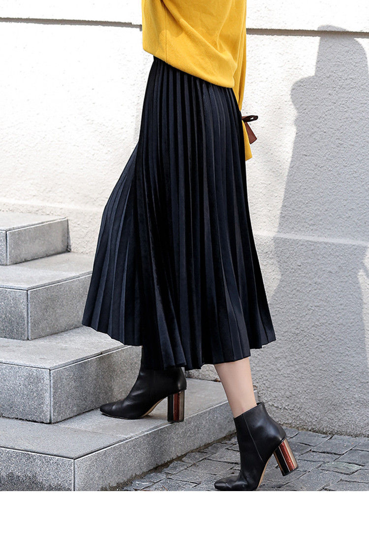 秋冬新款女士韩国韩版中长款复古时尚金丝绒半身裙丝绒气质百褶裙半截