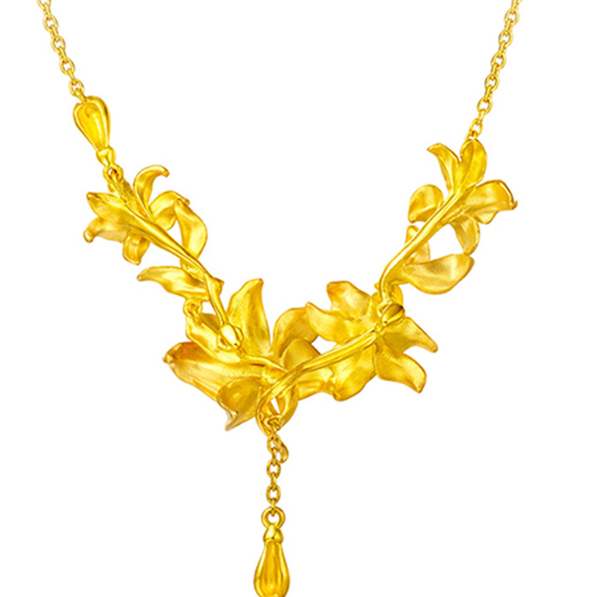 周大福 花月佳期百合足金黄金项链吊坠女士